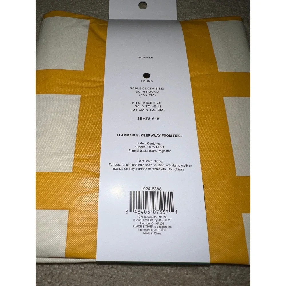 New place & time Great outdoor vinyl tablecloth‎ round yellow plaid  60